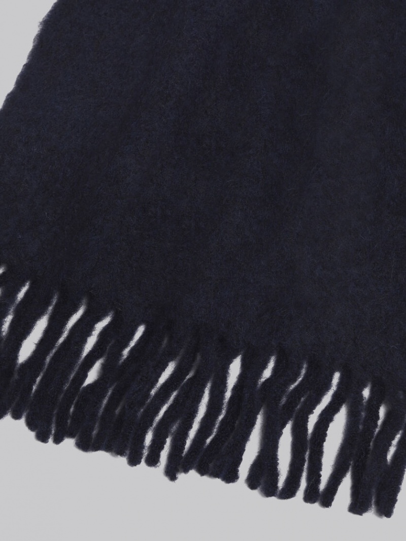 Marni Brushed Alpaca Scarf With Fringes Azul Marino | MXCIF97006