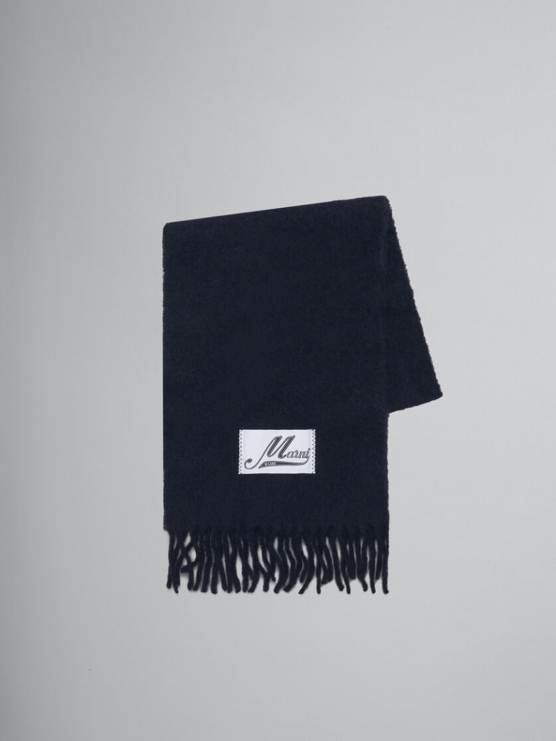 Marni Brushed Alpaca Scarf With Fringes Azul Marino | MXCIF97006