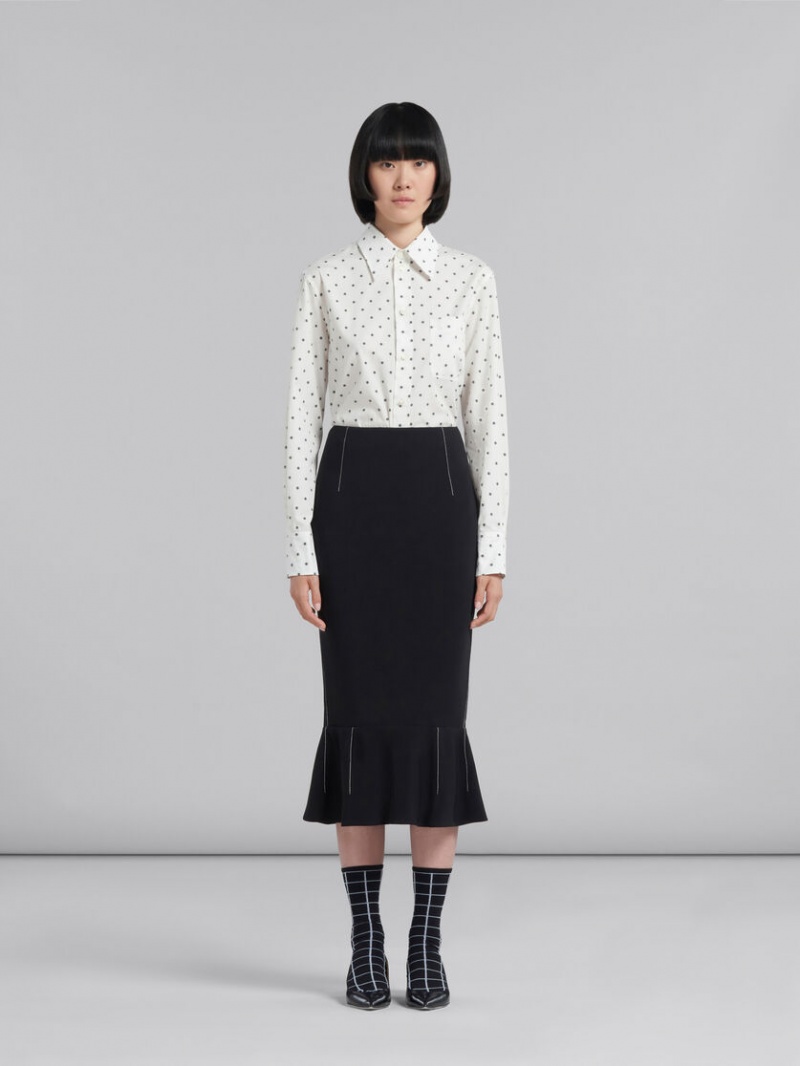 Marni Cady Sheath Skirt With Flounce Hem Negros | MXXBR50934