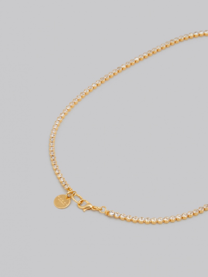Marni Chain Necklace With Rhinestone Dice Charm Dorados Verdes | MXCVG30409