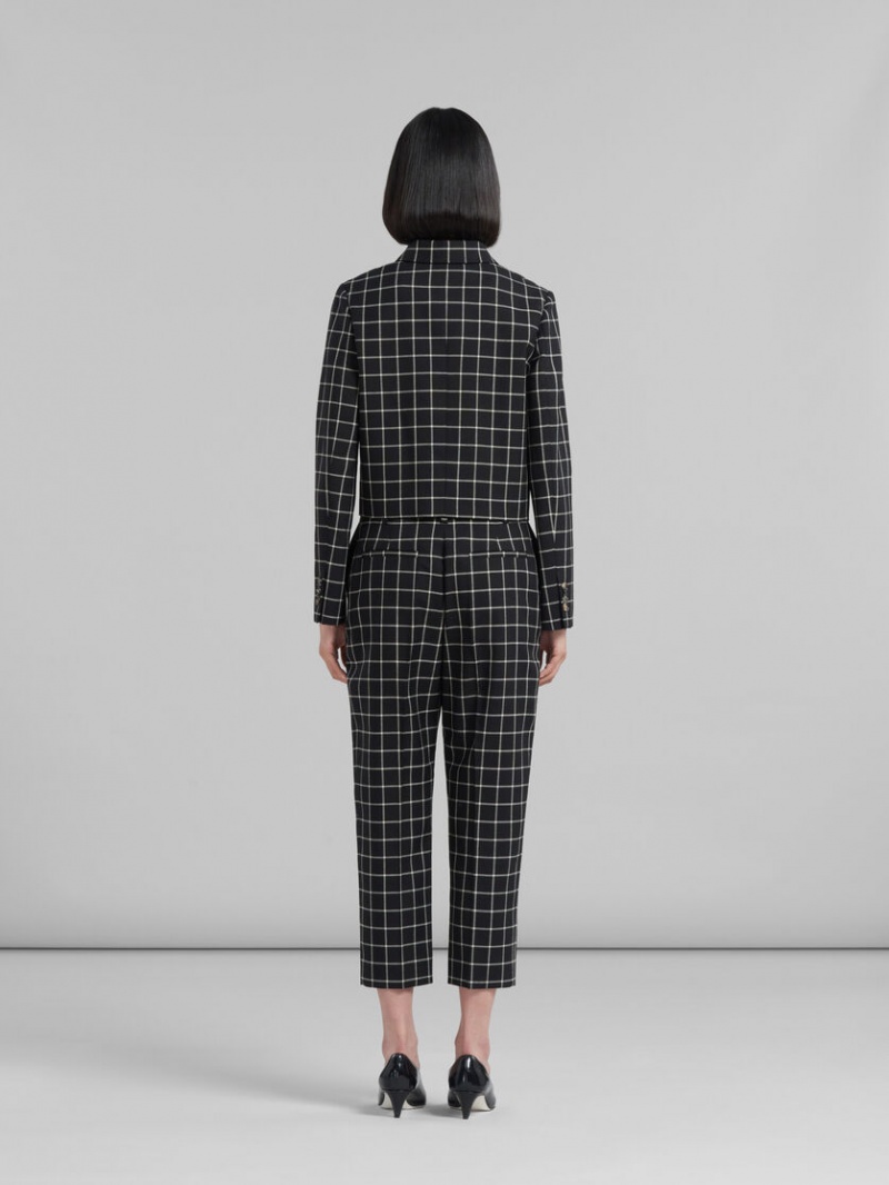 Marni Checked Lana Trousers Negros | AMXDF81376