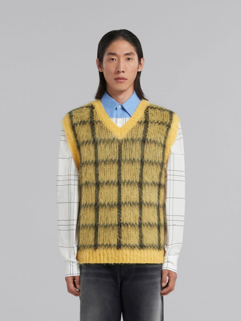 Marni Checked Mohair Sin Manga Jumper Amarillos | MXDFL85310