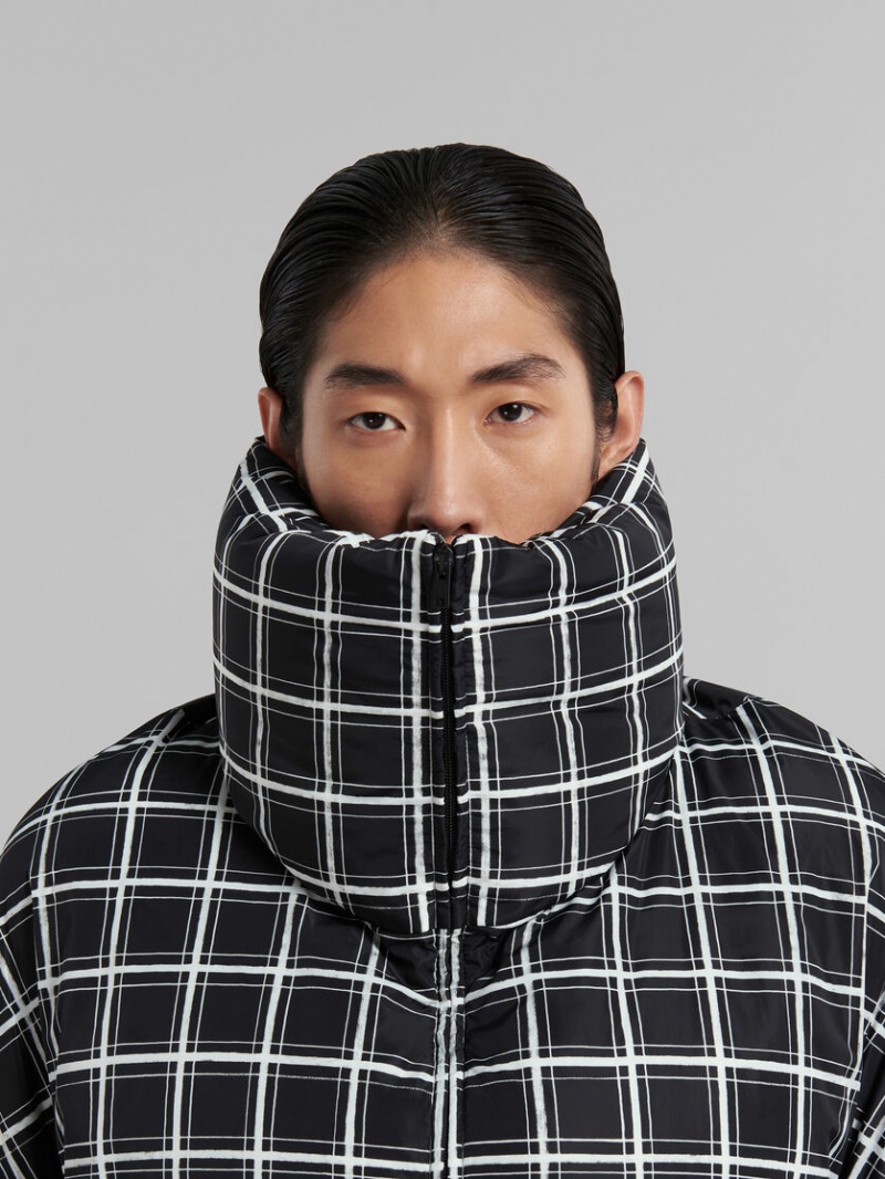 Marni Checked Oversized Down Jacket Negros | ZMXMJ20118