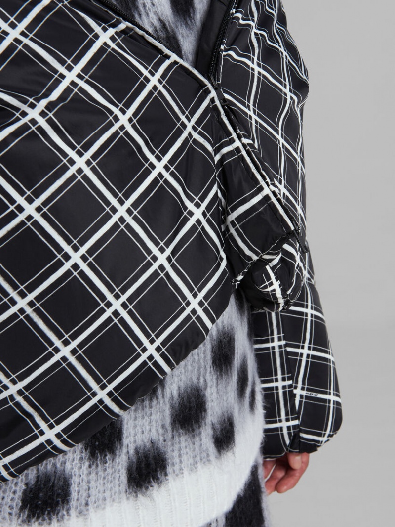 Marni Checked Oversized Down Jacket Negros | ZMXMJ20118