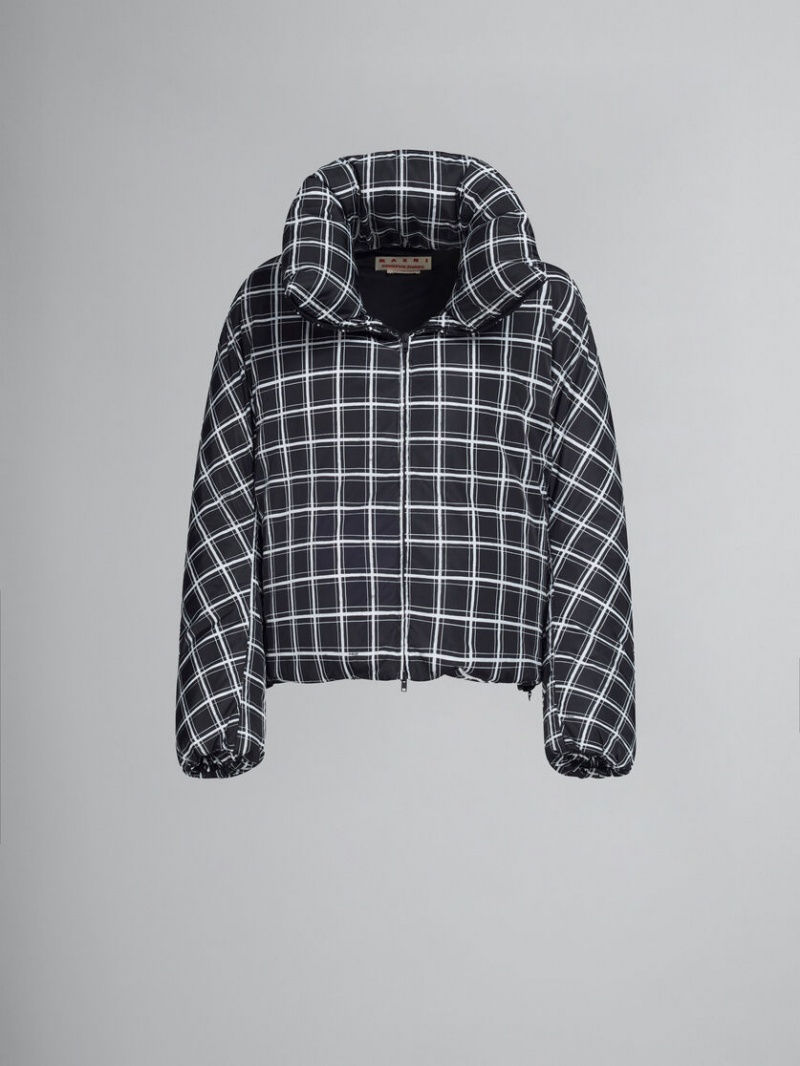 Marni Checked Oversized Down Jacket Negros | ZMXMJ20118