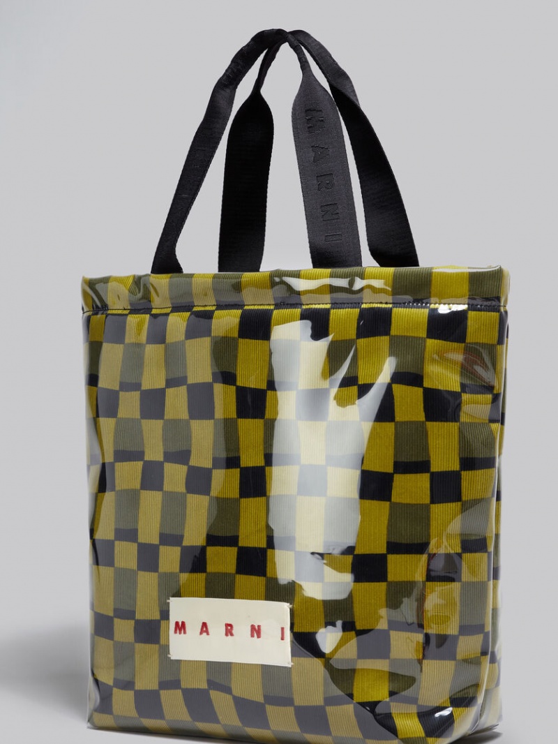 Marni Chequerboard Tote With Clear Wrap Amarillos | MXCIF30798