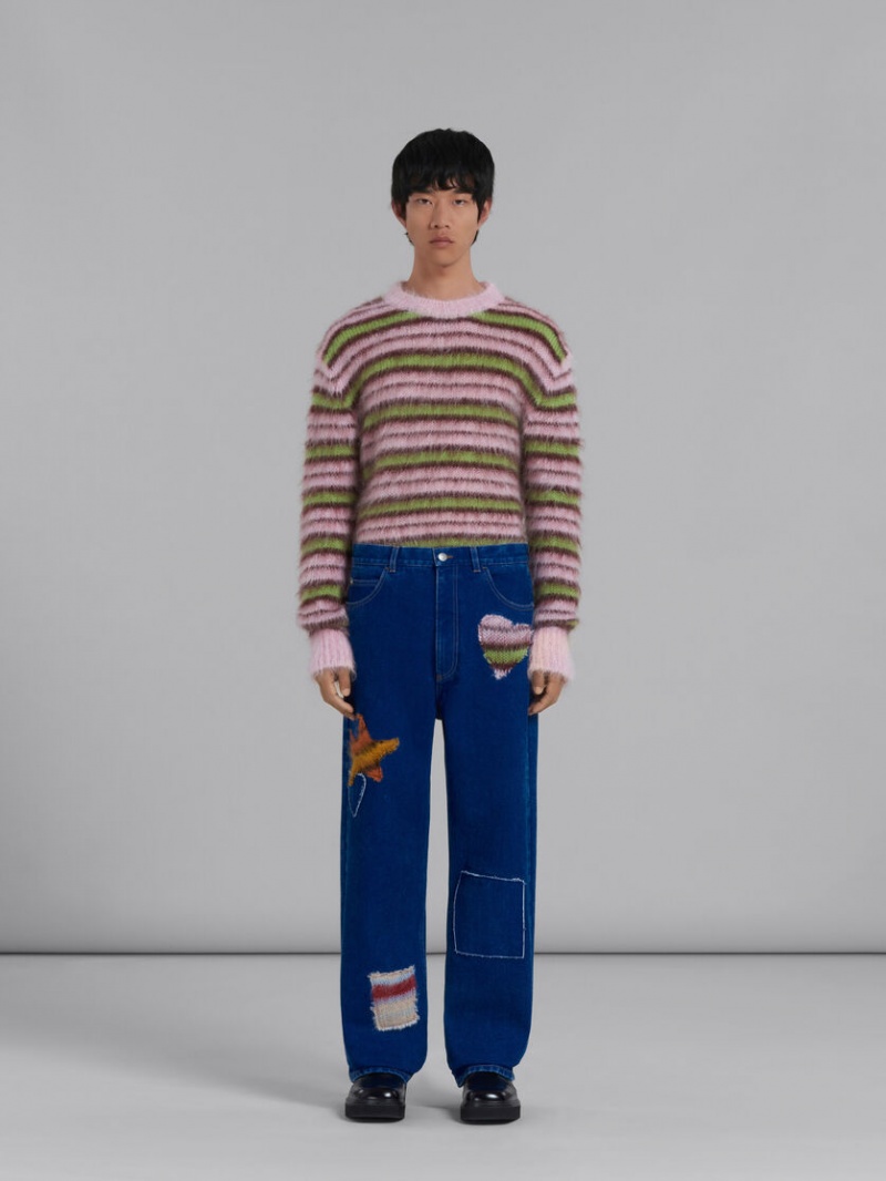 Marni Coated Denim Jeans With Mohair Patches Azules | ZMXMJ92220