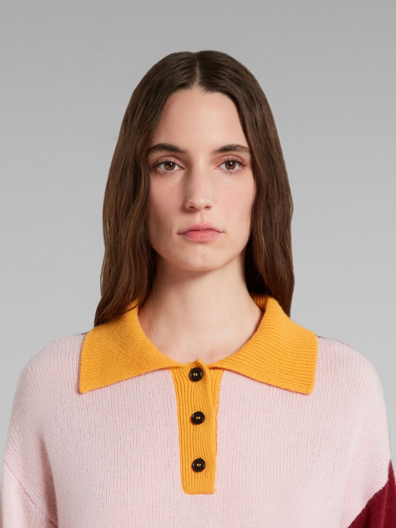 Marni Colour-block Cashmere Polo Jumper Rosas | BMXSD29761