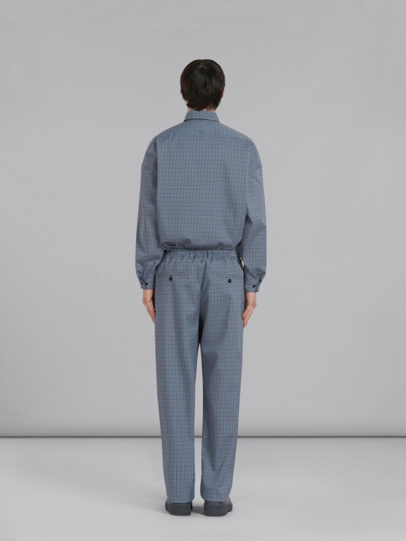 Marni Compact Lana Pants With Checked Motif Azules | MXDYB30333