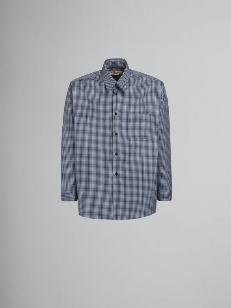 Marni Compact Lana Shirt With Checked Motif Azules | MXZDE71854