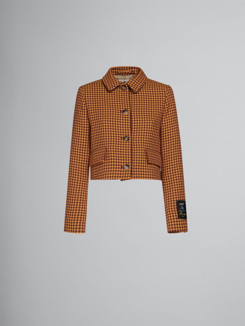 Marni Cropped Checked Jacket Naranjas Vino | GMXEC71217