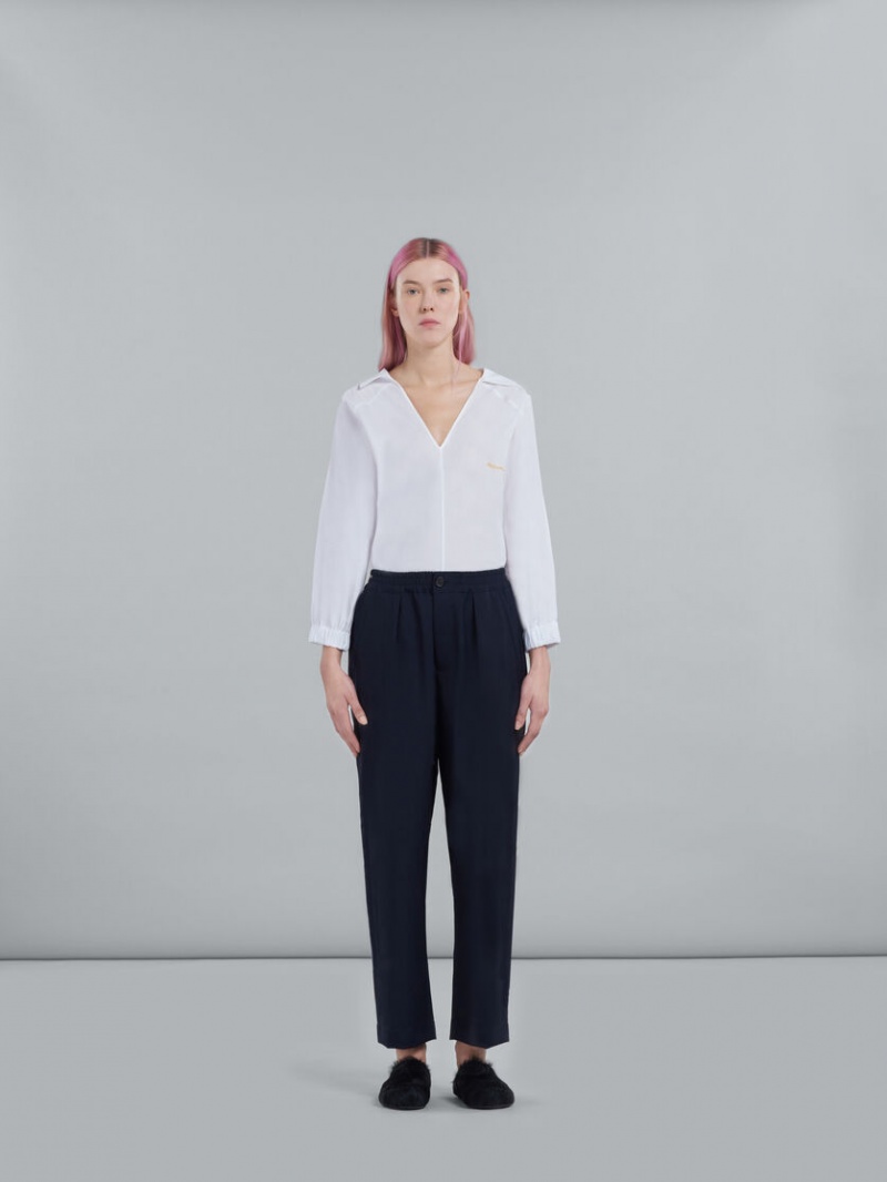 Marni Cropped Trousers In Blue Tropical Lana Azules | EMXVG90156