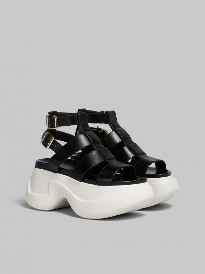 Marni Cuero Aras 23 Gladiator Sandal Negros | SMXVO87052