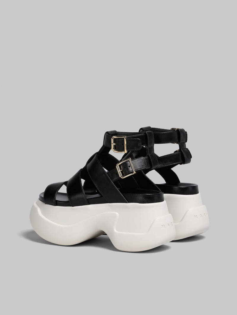 Marni Cuero Aras 23 Gladiator Sandal Negros | SMXVO87052