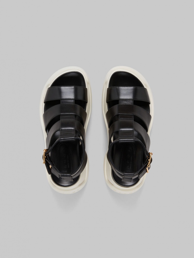 Marni Cuero Aras 23 Gladiator Sandal Negros | SMXVO87052