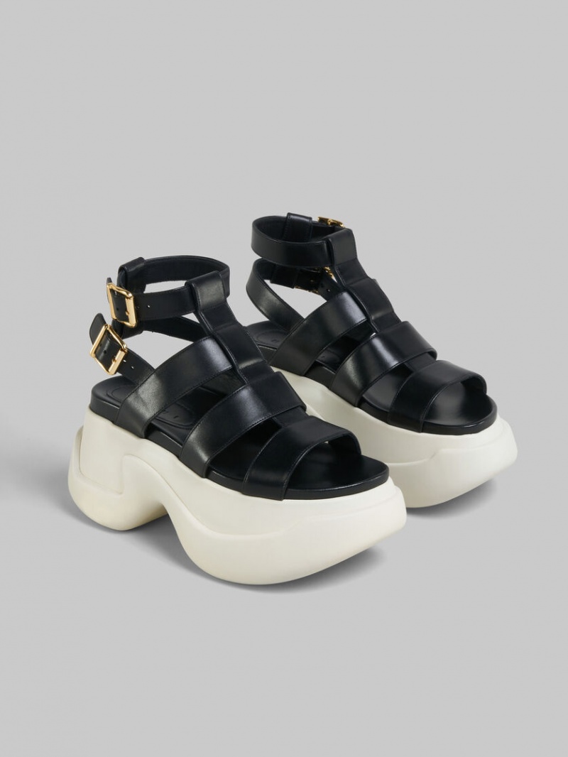 Marni Cuero Aras 23 Gladiator Sandal Negros | SMXVO87052