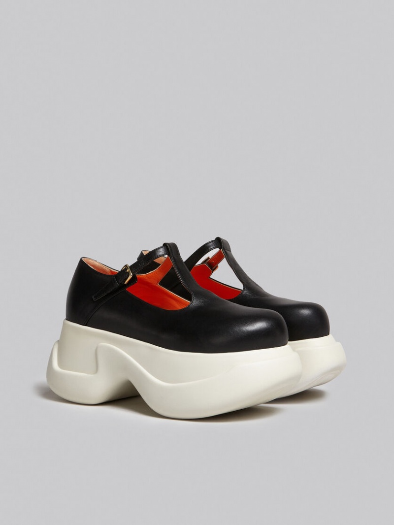 Marni Cuero Aras 23 T-bar Sandal Negros | MXEAH54616