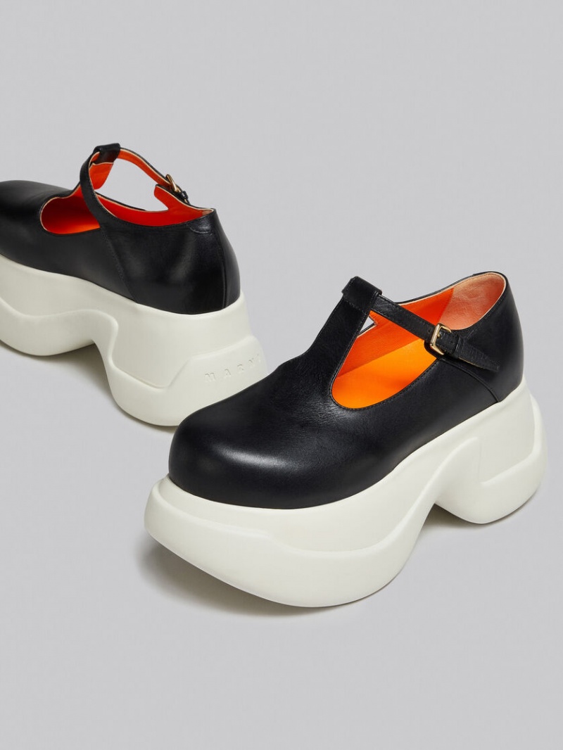 Marni Cuero Aras 23 T-bar Sandal Negros | MXEAH54616