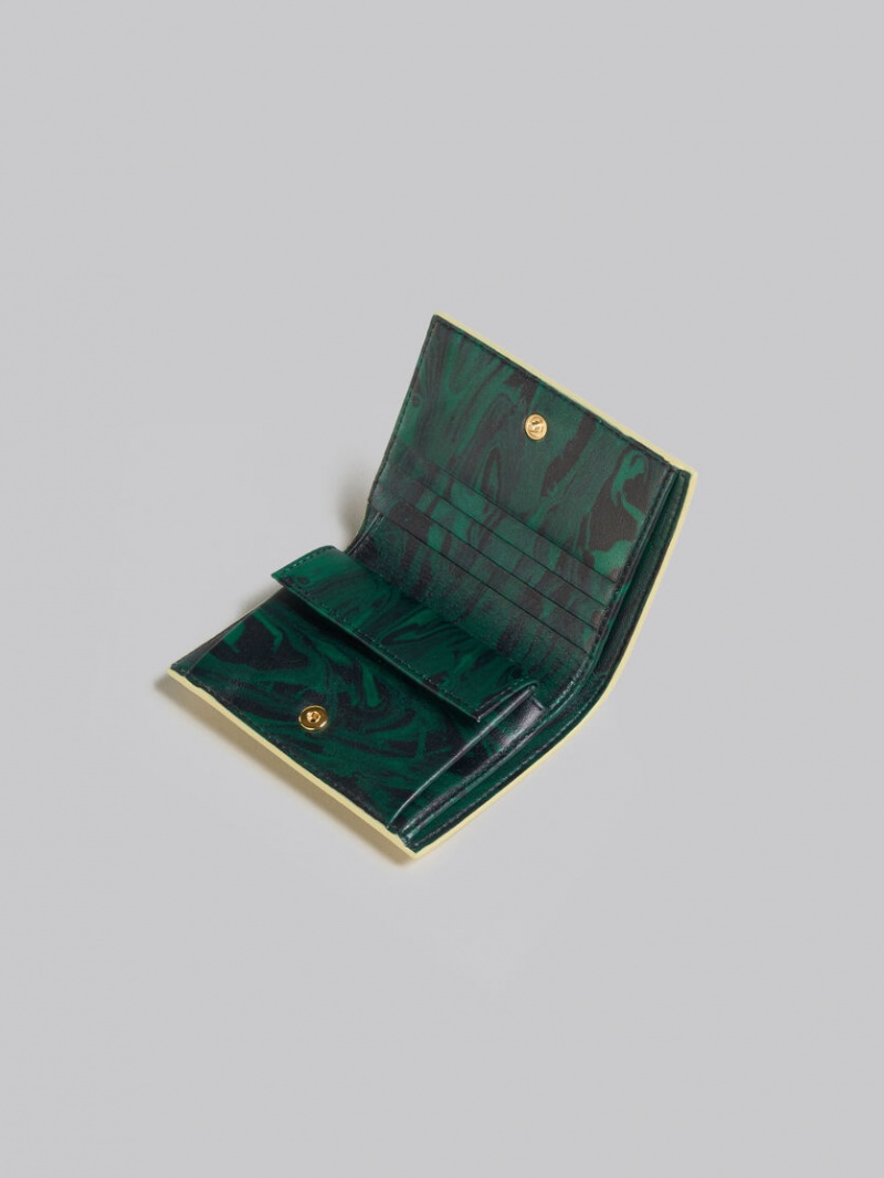 Marni Cuero Bifold Venice Wallet With Marbled Interior Amarillos Claro | MXXBR45751