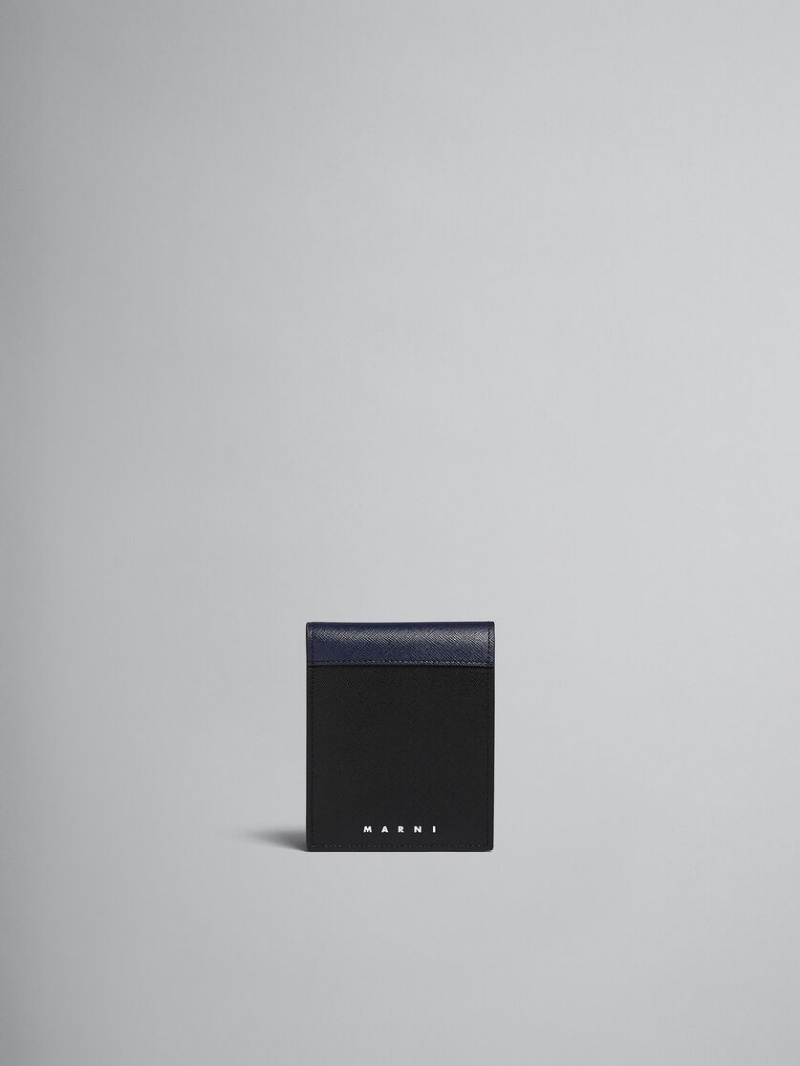Marni Cuero Bi-fold Wallet Azules Negros | BMXSD30864