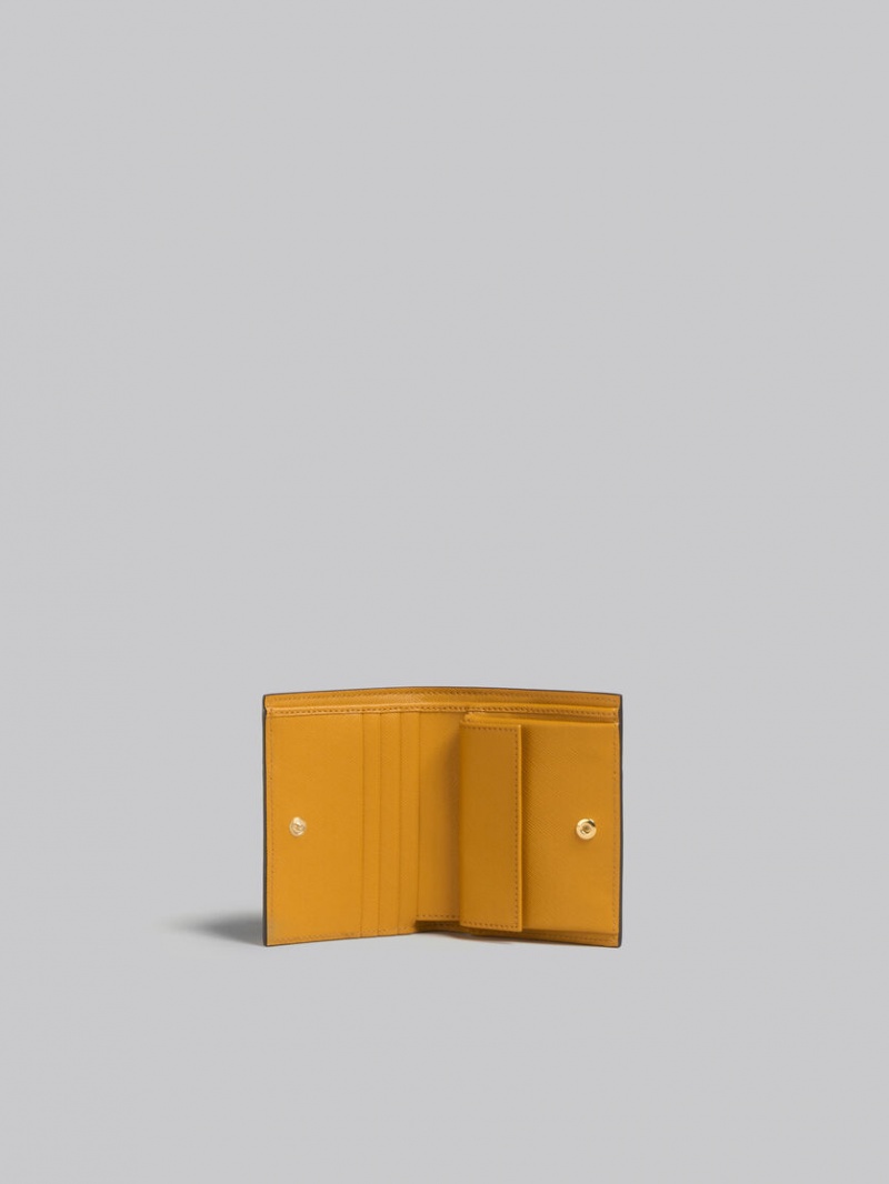 Marni Cuero Bi-fold Wallet Beige Rosas Naranjas | XMXBH40041