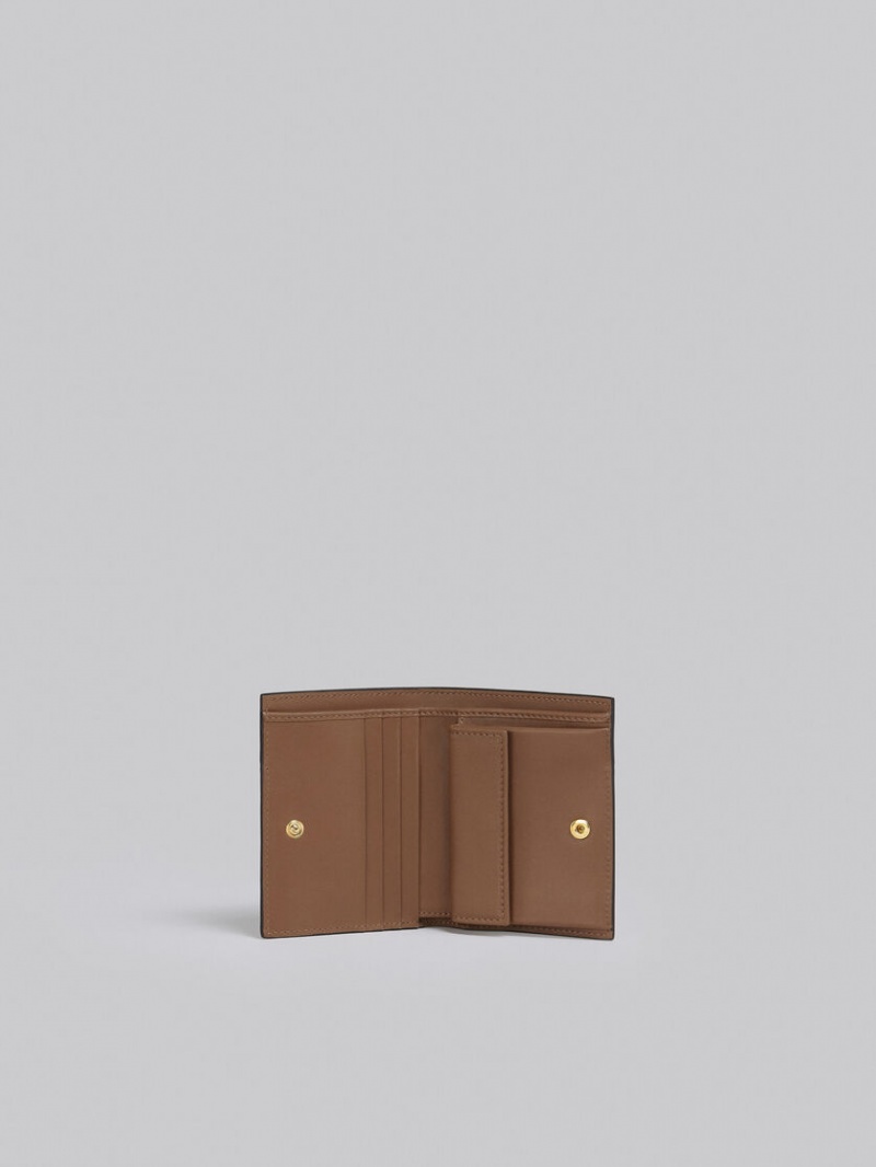 Marni Cuero Bi-fold Wallet Grises Blancos Marrom | EMXVG83629