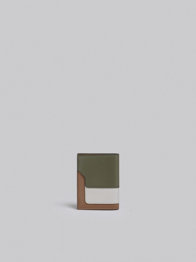 Marni Cuero Bi-fold Wallet Grises Blancos Marrom | EMXVG83629
