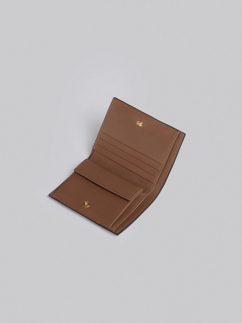 Marni Cuero Bi-fold Wallet Grises Blancos Marrom | EMXVG83629