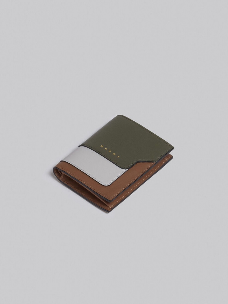 Marni Cuero Bi-fold Wallet Grises Blancos Marrom | EMXVG83629