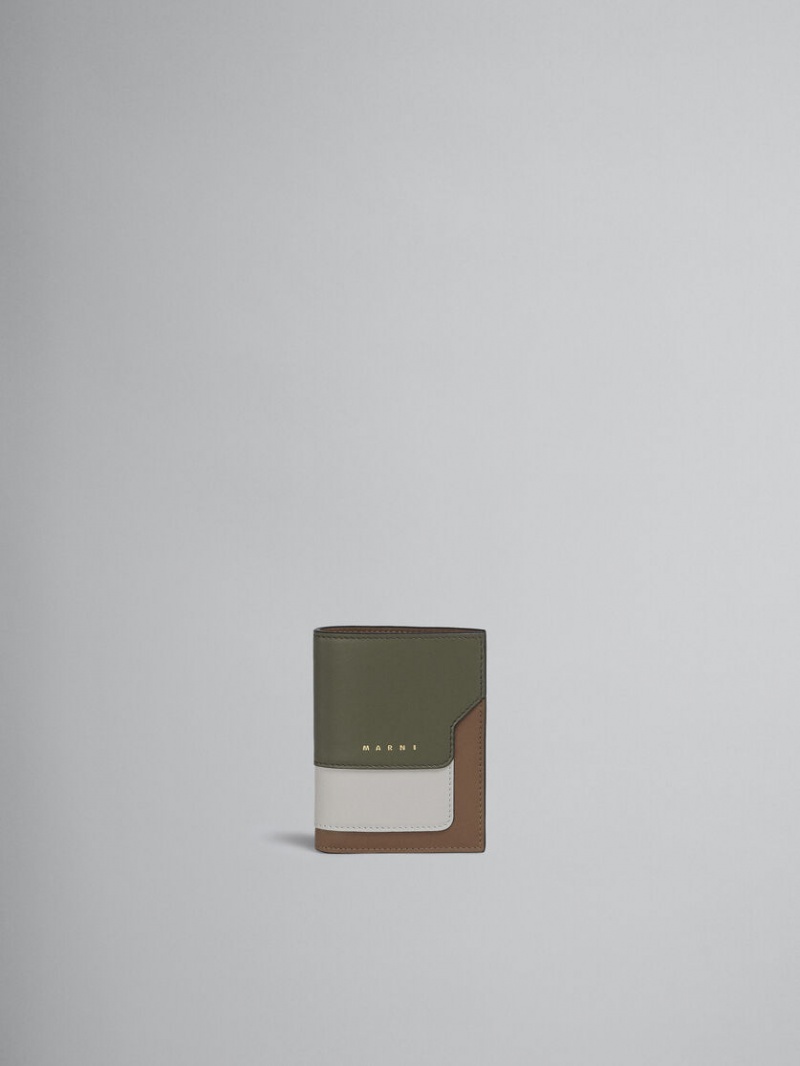 Marni Cuero Bi-fold Wallet Grises Blancos Marrom | EMXVG83629