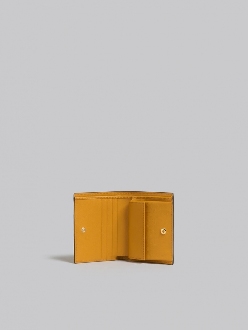 Marni Cuero Bi-fold Wallet Marrom Blancos Naranjas | UMXND99818