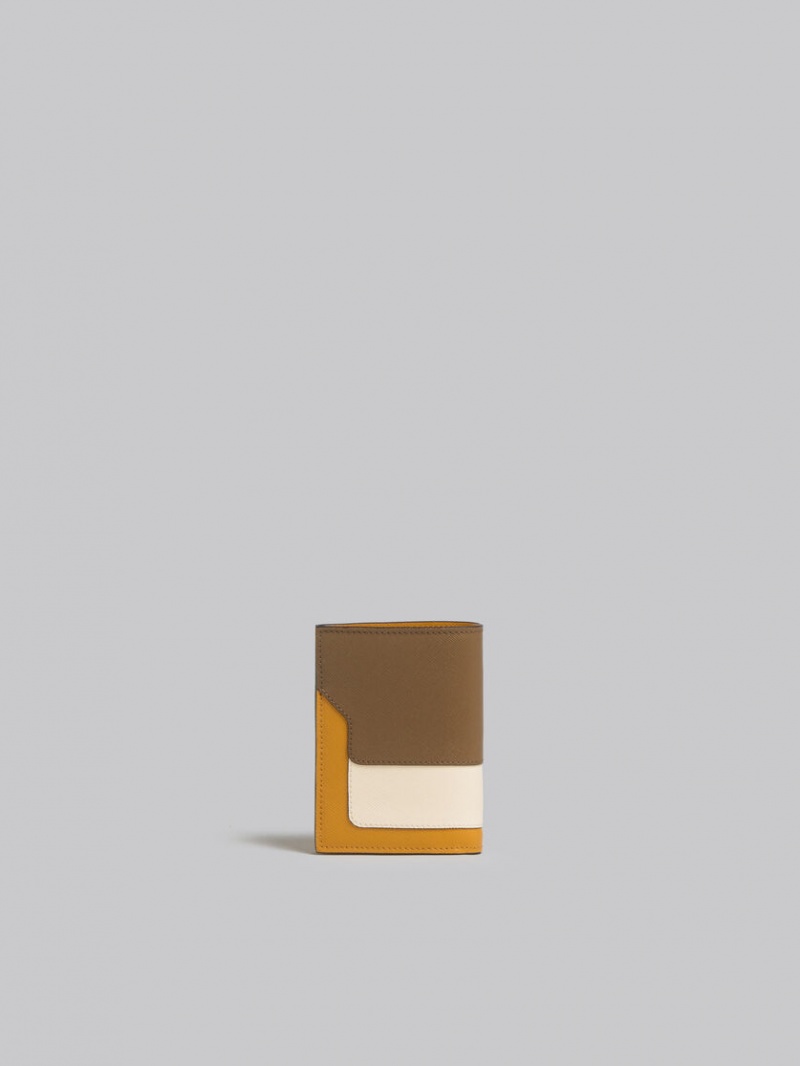 Marni Cuero Bi-fold Wallet Marrom Blancos Naranjas | UMXND99818