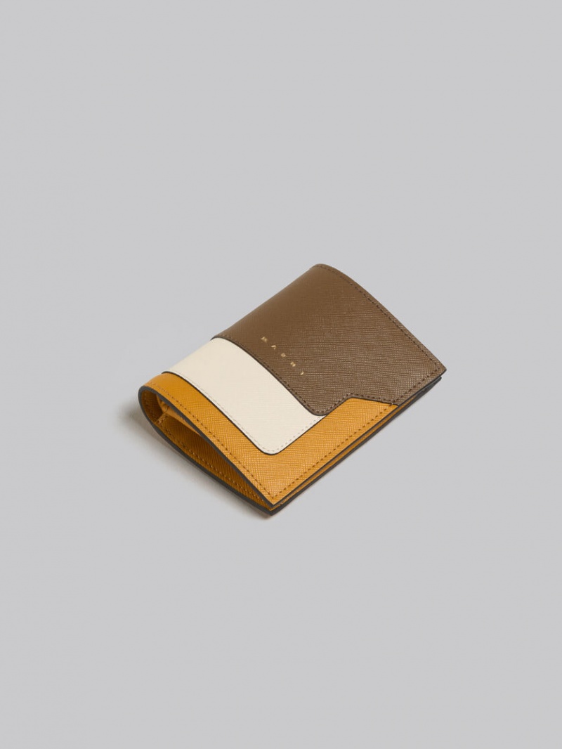Marni Cuero Bi-fold Wallet Marrom Blancos Naranjas | UMXND99818