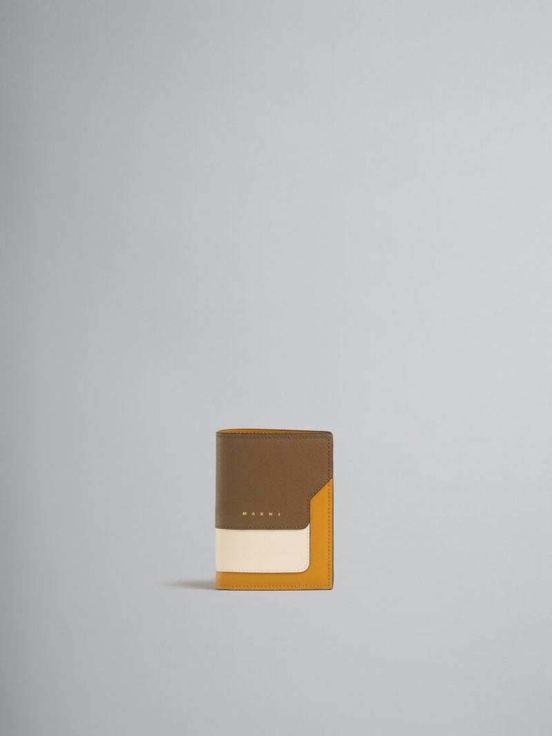Marni Cuero Bi-fold Wallet Marrom Blancos Naranjas | UMXND99818