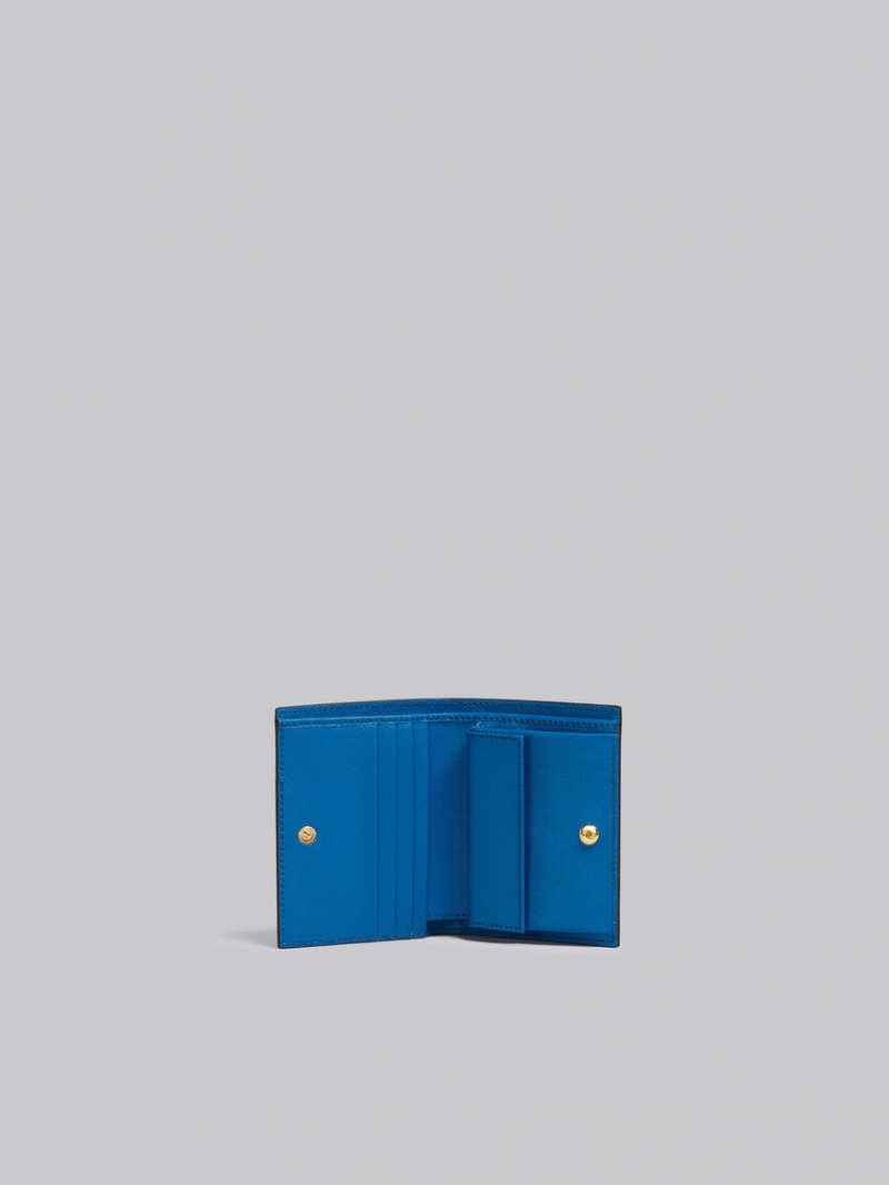 Marni Cuero Bi-fold Wallet Marrom Blancos Azules | MXJVR58541