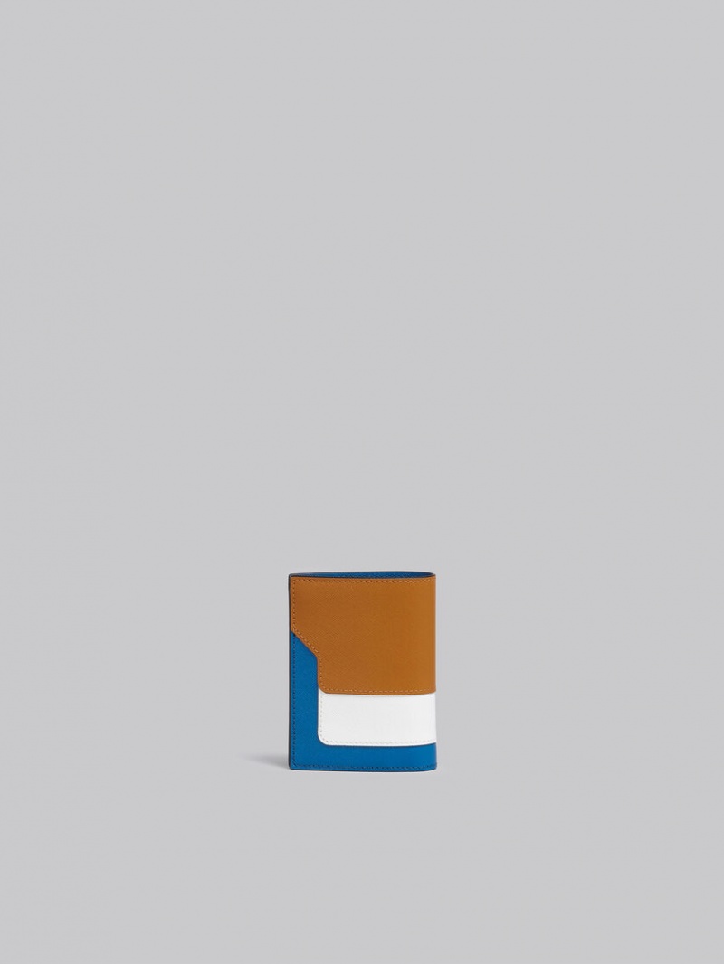 Marni Cuero Bi-fold Wallet Marrom Blancos Azules | MXJVR58541