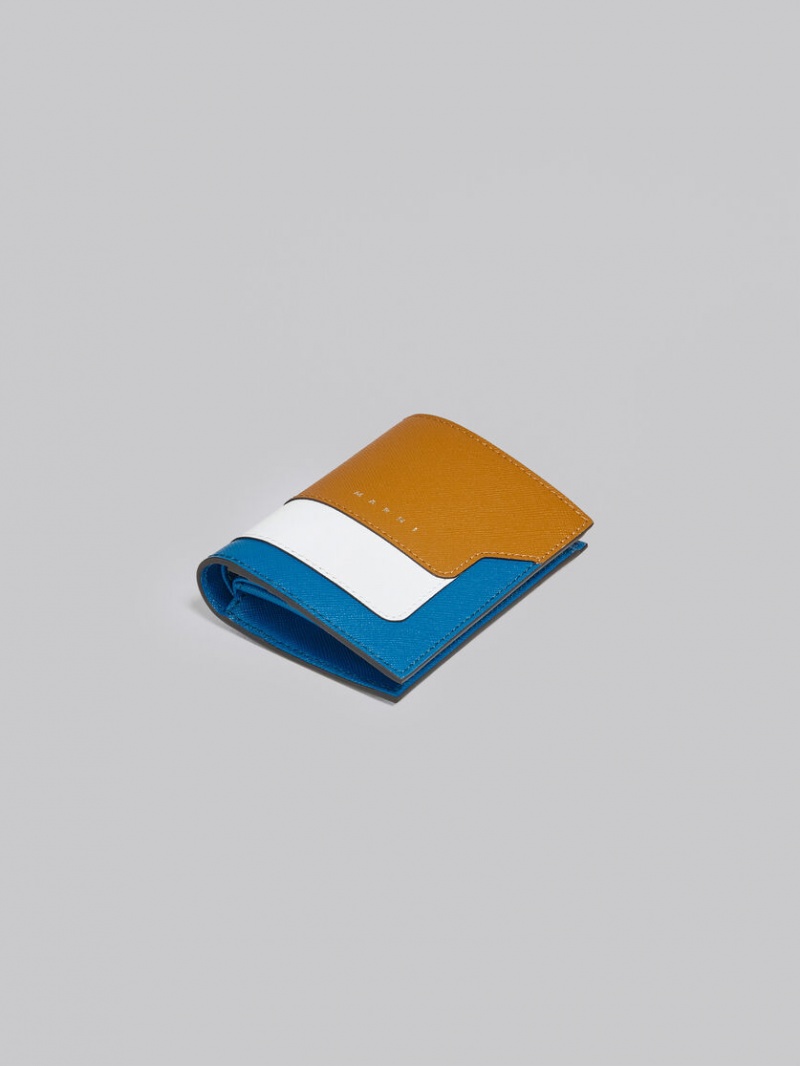Marni Cuero Bi-fold Wallet Marrom Blancos Azules | MXJVR58541