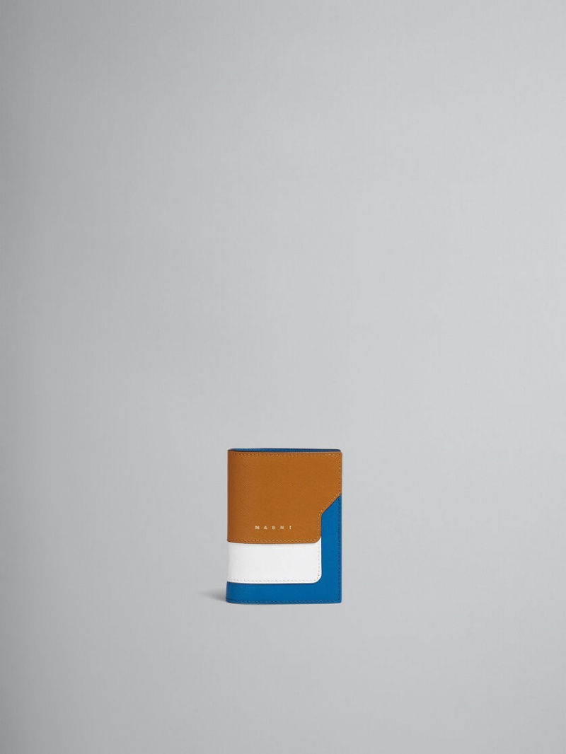 Marni Cuero Bi-fold Wallet Marrom Blancos Azules | MXJVR58541