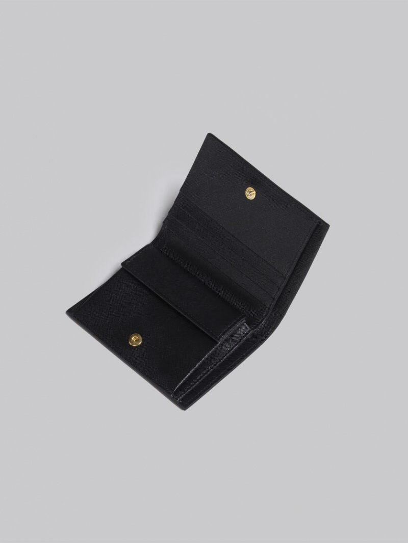 Marni Cuero Bi-fold Wallet Marrom Morados Negros | MXZPD72296