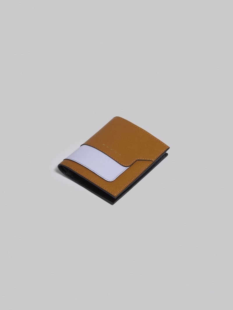 Marni Cuero Bi-fold Wallet Marrom Morados Negros | MXZPD72296