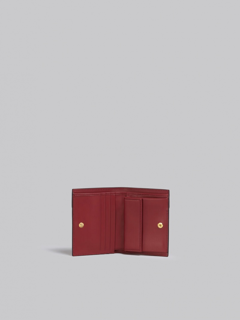 Marni Cuero Bi-fold Wallet Marrom Rosas Vino | MXJKU48748