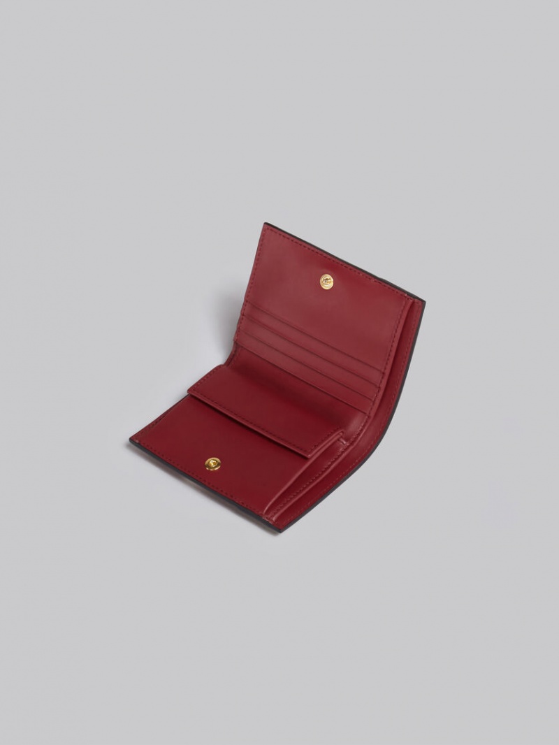 Marni Cuero Bi-fold Wallet Marrom Rosas Vino | MXJKU48748