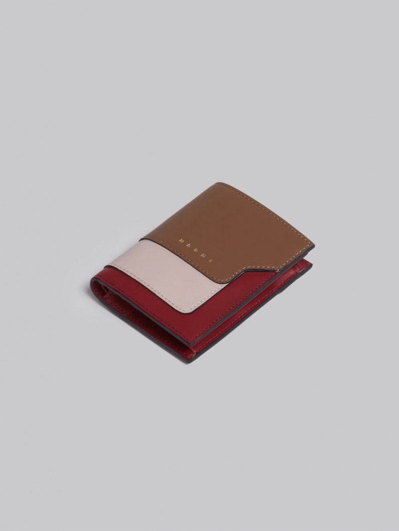 Marni Cuero Bi-fold Wallet Marrom Rosas Vino | MXJKU48748