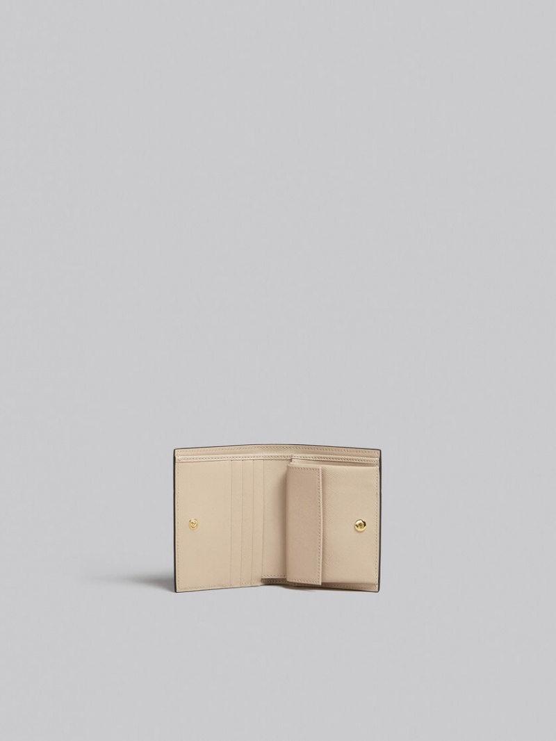 Marni Cuero Bi-fold Wallet Verdes Blancos Beige | AMXDF59683