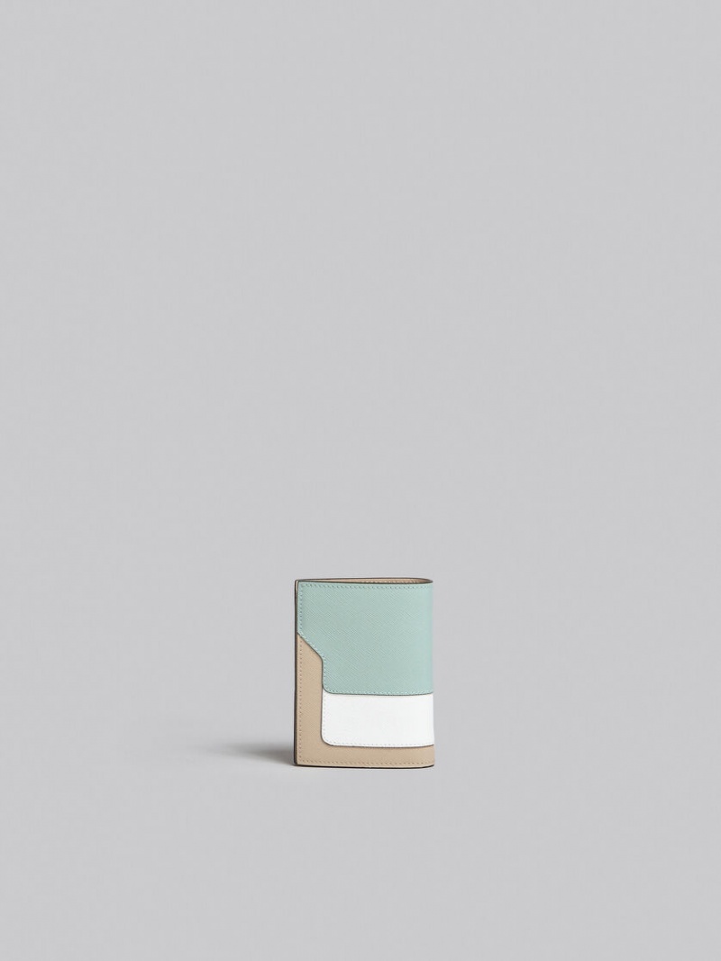 Marni Cuero Bi-fold Wallet Verdes Blancos Beige | AMXDF59683