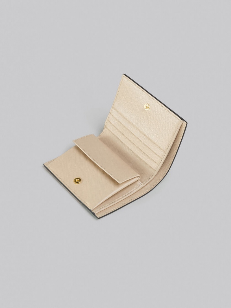 Marni Cuero Bi-fold Wallet Verdes Blancos Beige | AMXDF59683