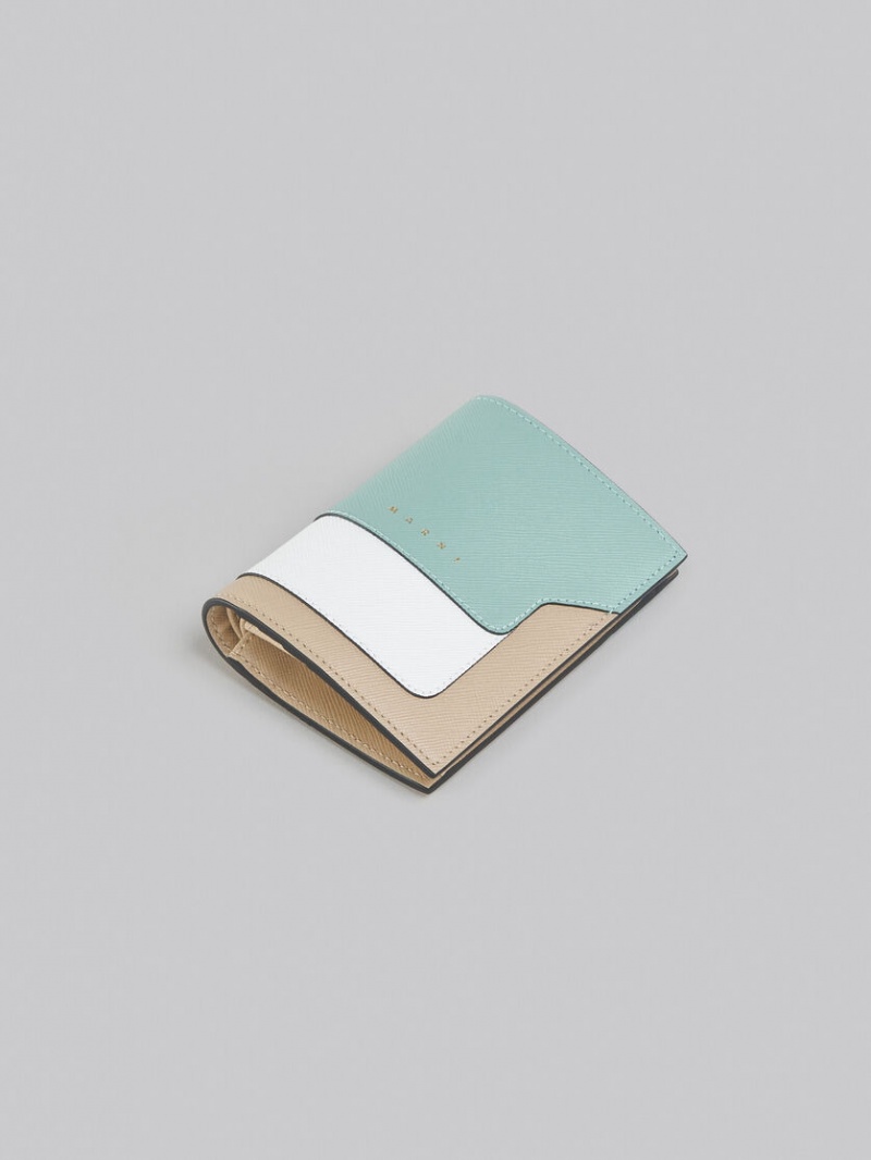 Marni Cuero Bi-fold Wallet Verdes Blancos Beige | AMXDF59683