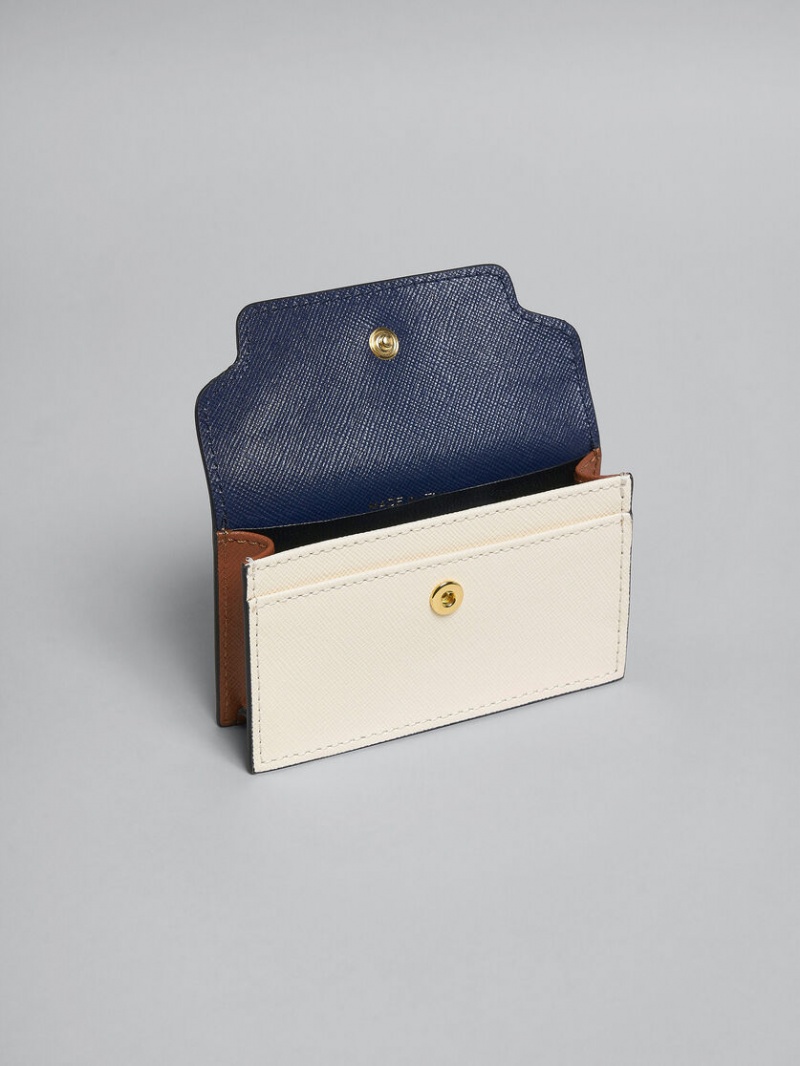 Marni Cuero Business Card Case Azules Blancos Marrom | LMXSX35509