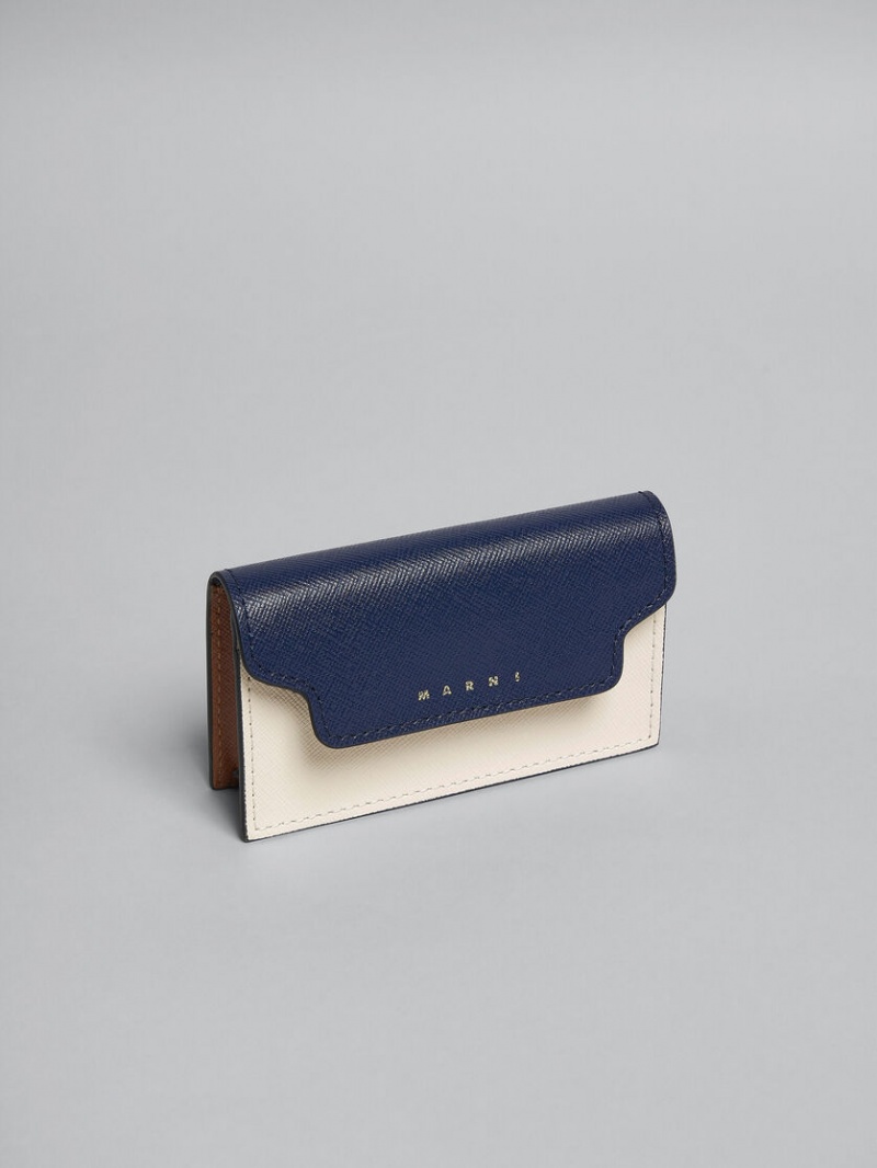 Marni Cuero Business Card Case Azules Blancos Marrom | LMXSX35509