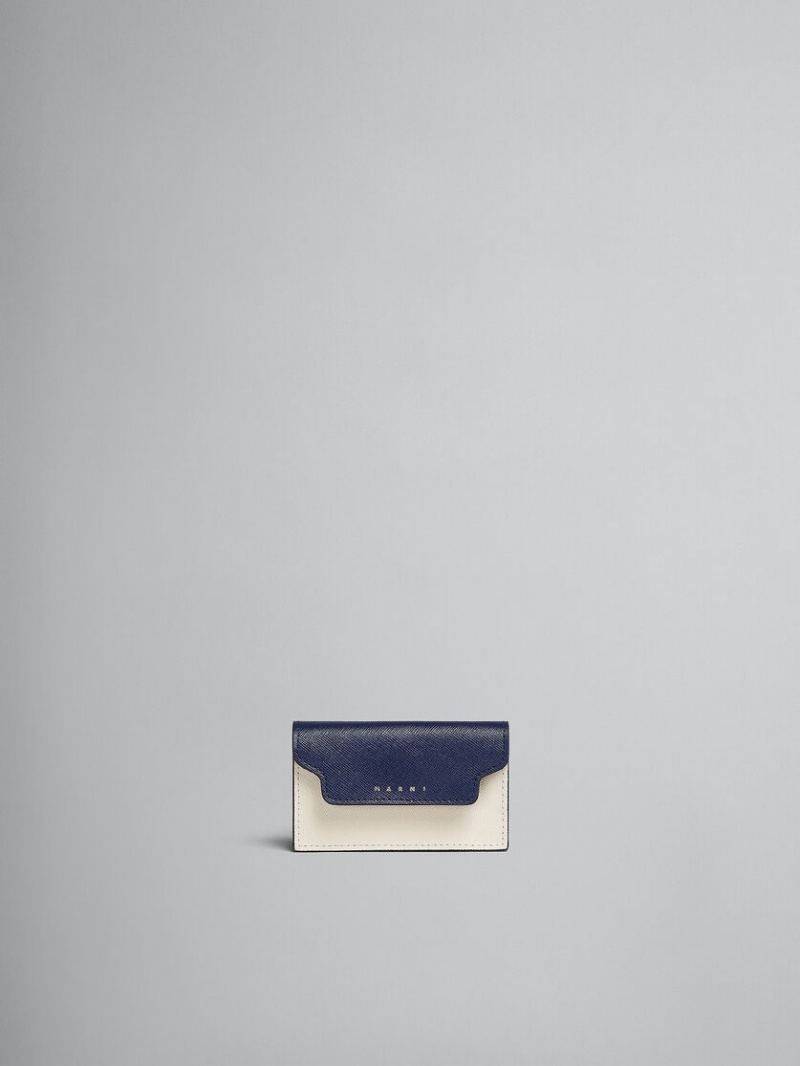 Marni Cuero Business Card Case Azules Blancos Marrom | LMXSX35509